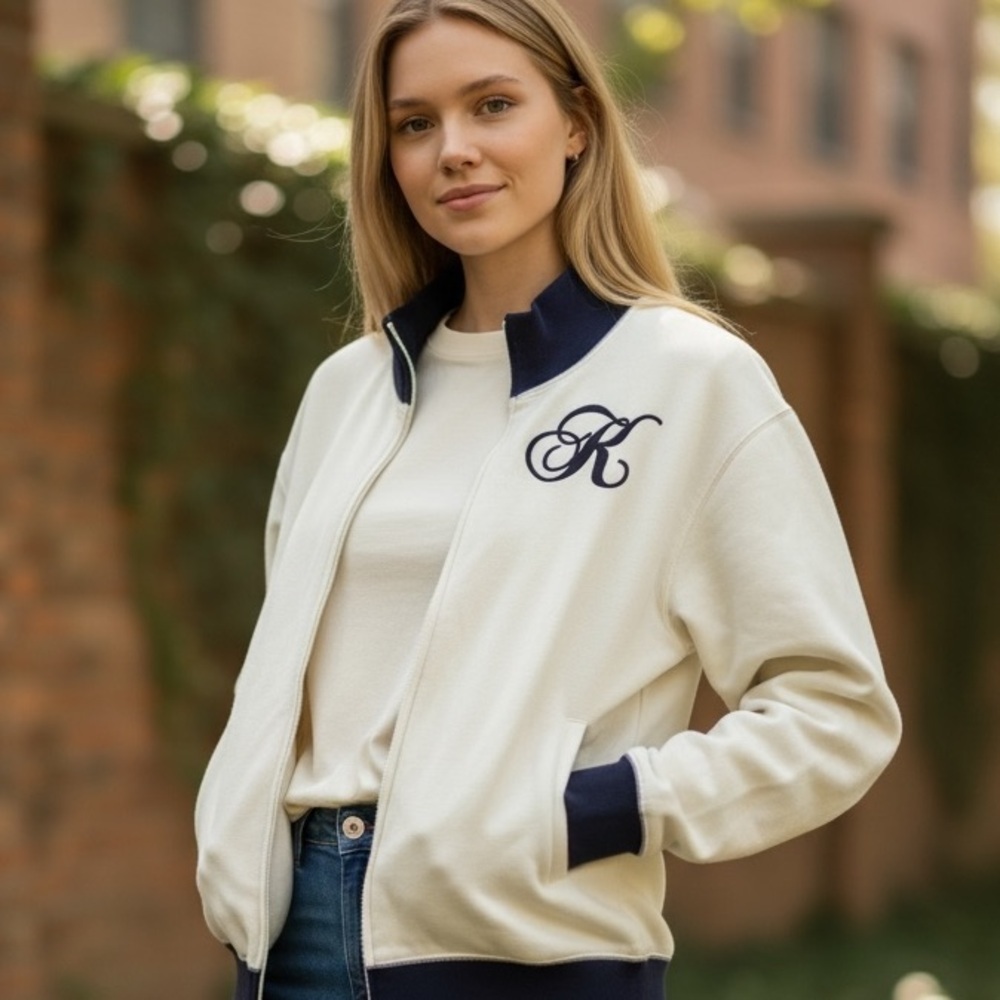 Kappa Women's Varsity Jacket in Cream and Navy - Casual Wear - Neutral - Size M